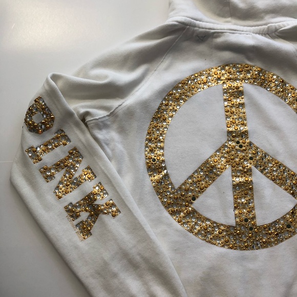 PINK Rhinestone Metallic Peace Sign Zip-Up Hoodie - Picture 7 of 10